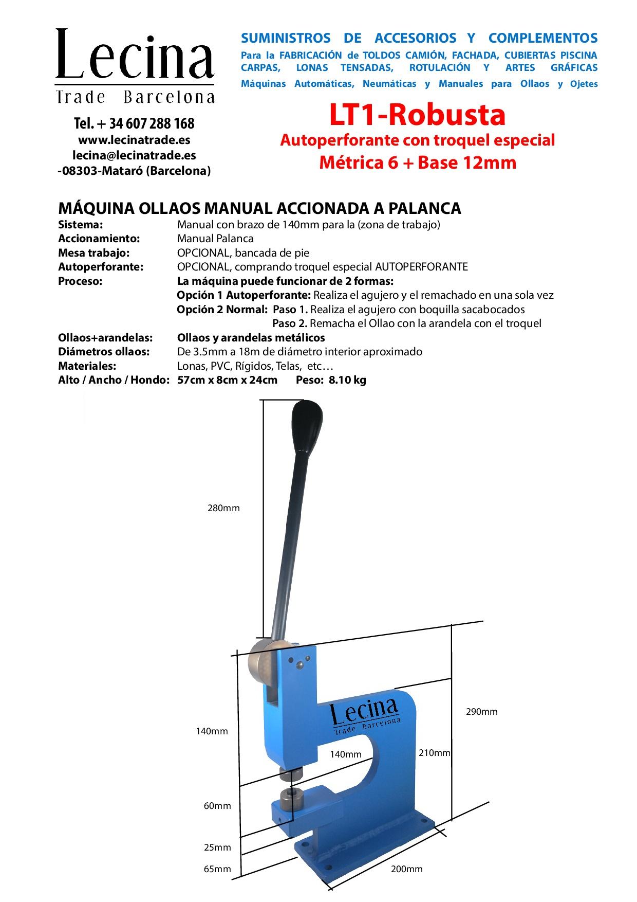 Máquina colocar ojaels, ollaos, ojetes manual de palanca LT1-Robusta de Lecina Trade