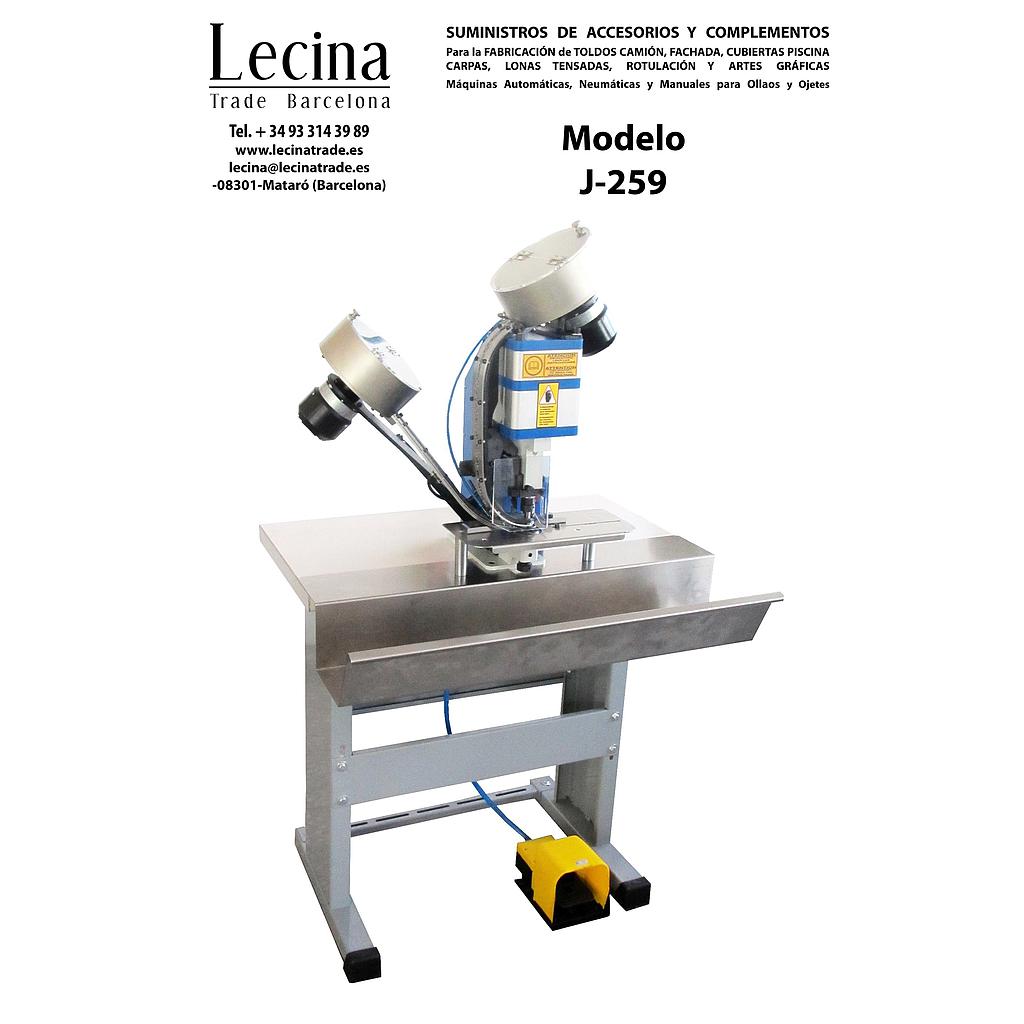Máquina colocar Ojales Neumática Automática con 2 Distribuidores para Ollao y Arandela - J259N2P- SÓLO de Plástico de 8mm a 16mm de diámetro + MESA y PEDAL