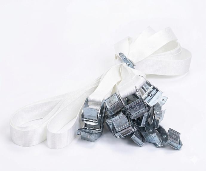 Tensor de publicidad - hebilla de presión - 25mm - cinta poliéster de 60cm - 1200kg. - Espiga Blanco