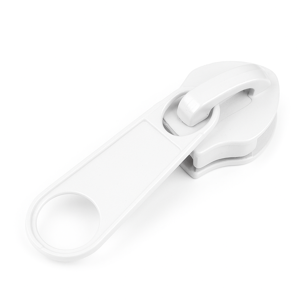 Cursor Cremallera continua Inyectada Malla N.10mm Metálico Tirador Simple Libre Largo Blanco