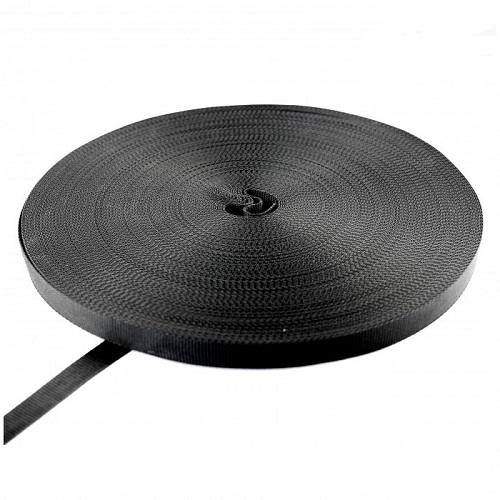 Cinta de poliéster - 25mm - 750Kg - Lisa bandas - Negro - Rollo de 100 metros