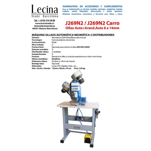 Máquina colocar Ollaos Neumática Automática con 2 distribuidores - J269N2 - Para ollaos Metálicos y de Plástico de 8mm a 14mm de diámetro