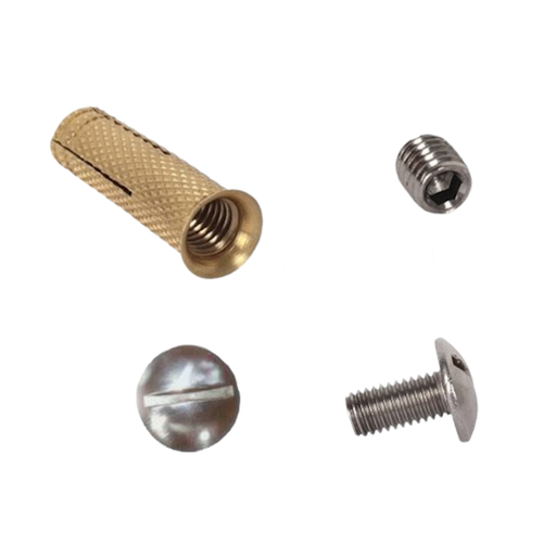 [88088185] Conjunto Taco Latón piscina 8mm con reborde 12x35mm+Espárrago int.M8x8 Inox+Tornillo Cabeza Seta 1/2 rosca M8x35 INOX
